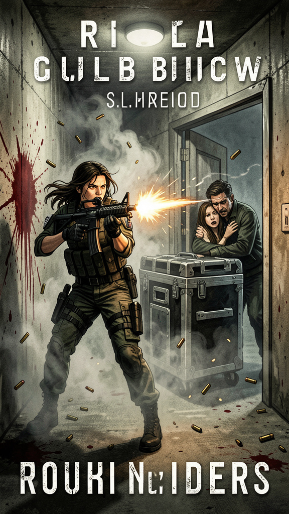 Dynamic action noir scene in a narrow, smoky underground con