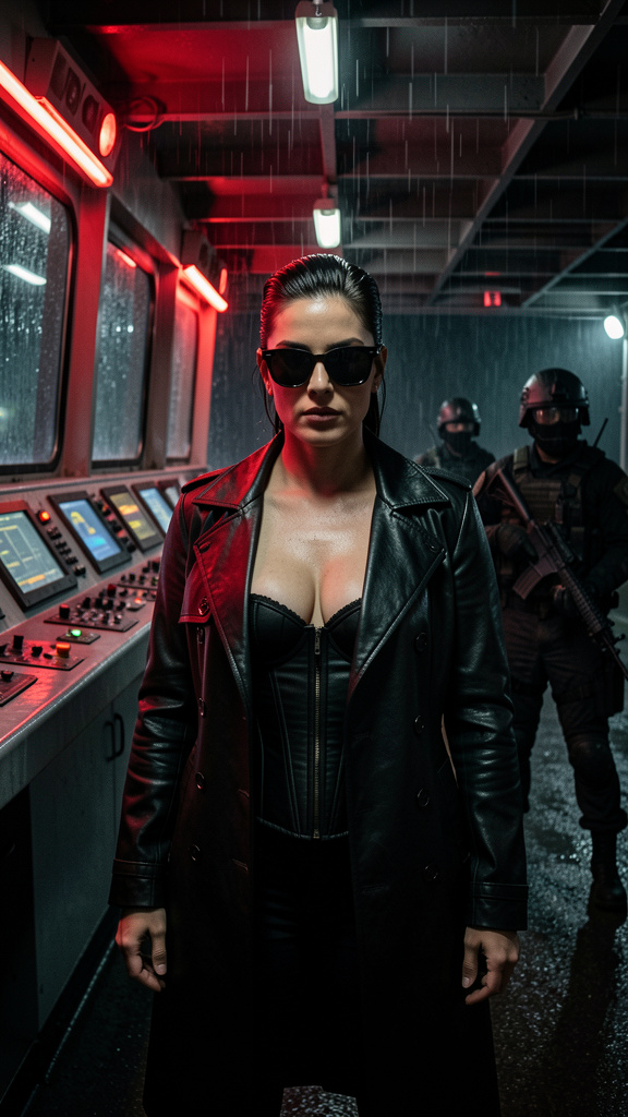 A stunning, ruthless crime boss woman in her early 30s with 